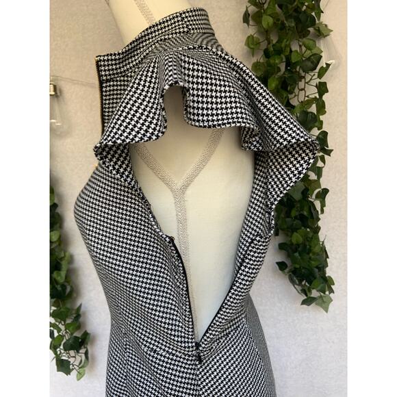 Rachel Zoe Black & White Shepherds check Flutter Sleeve Aline Dress Women's 6 - Picture 10 of 12